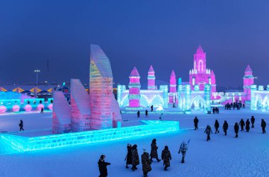 Harbin, Çin - 15 Ocak 2020: Harbin Uluslararası Buz ve Kar 