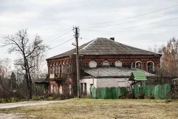 Goritsy, Tver region / Russia-Oct.19.2019:  Residential building in the center of the village. The house was built in the 19th century, in the typical style of a wealthy merchant.