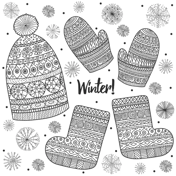 Doodle roupas de inverno — Vetor de Stock