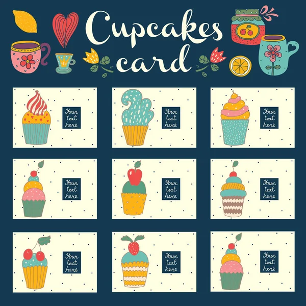 Set de tarjetas od con cupcakes — Vector de stock