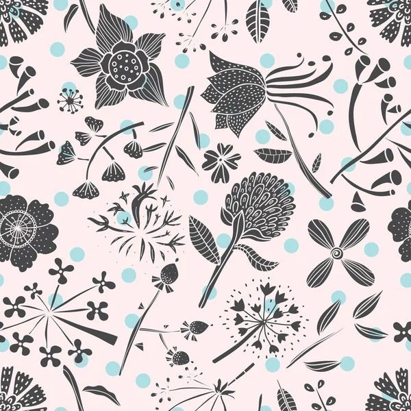 Motif avec des herbes et des fleurs sauvages — Image vectorielle