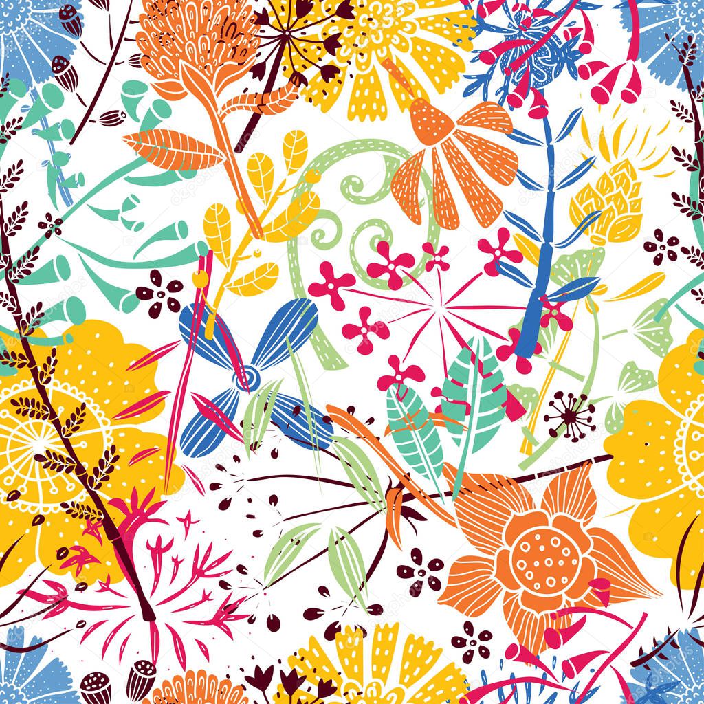 pattern with herbs and wild flowers