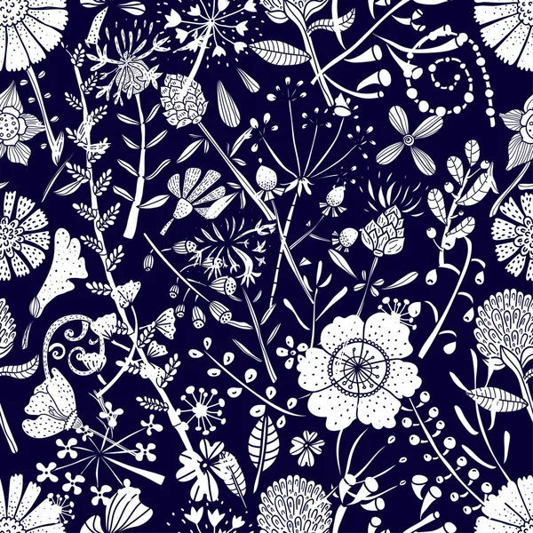 Muster mit Kräutern und Wildblumen — Stockvektor