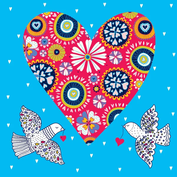 Paz Lindo Vector Con Flores Corazones Paloma Postal Amor — Archivo Imágenes Vectoriales