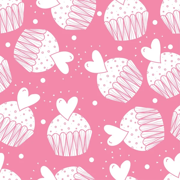 Cupcakes Bonito Sem Costura Padrão Ilustração Vetorial — Vetor de Stock