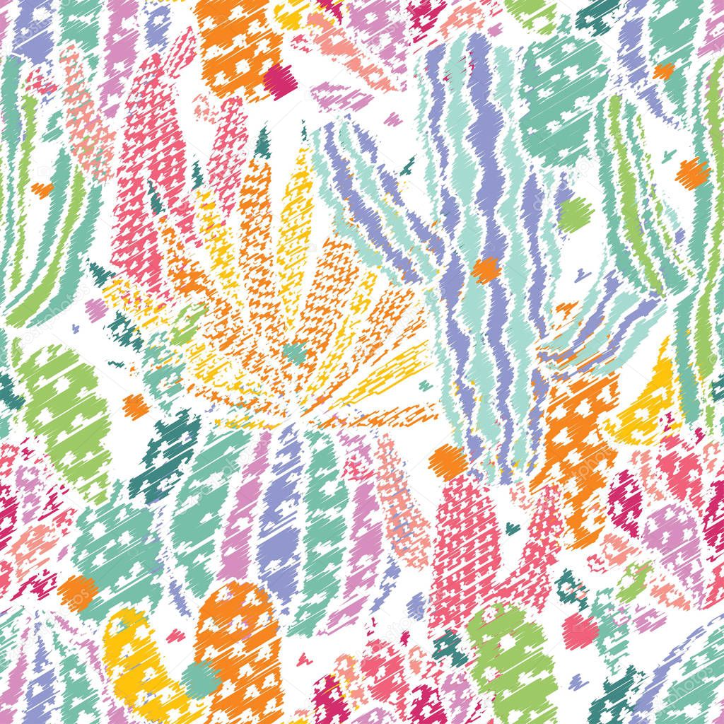 Cute cactus. Colorful seamless pattern.