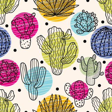 Şirin kaktüs. Renkli, pürüzsüz desen.