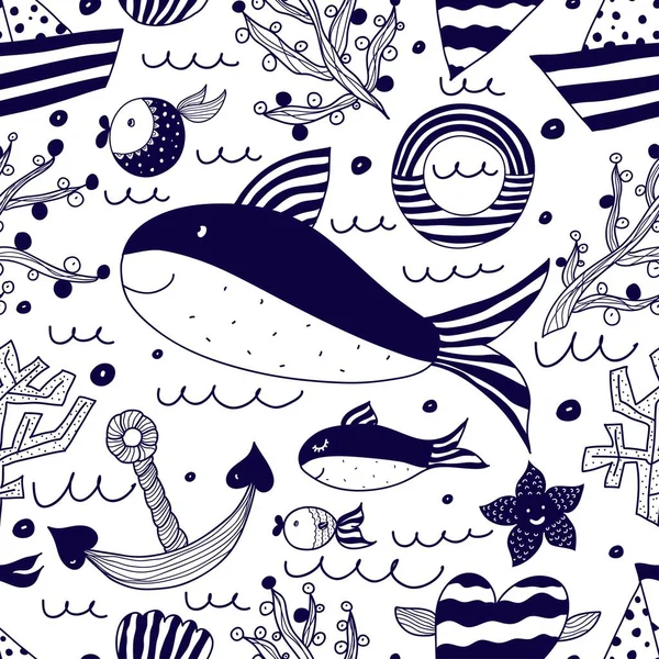 Cute sea. Vector background.  Seamless pattern. — Stock Vector