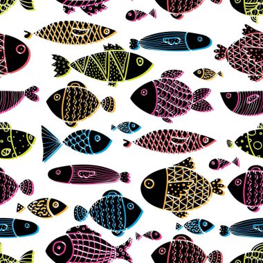 Sevimli balık. Siyah seamless modeli.