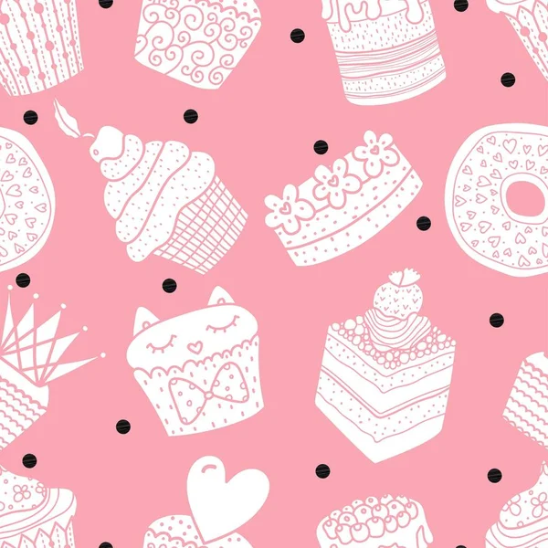 Cute Cupcakes Seamless Pattern Vector Illustration — Stock Vector