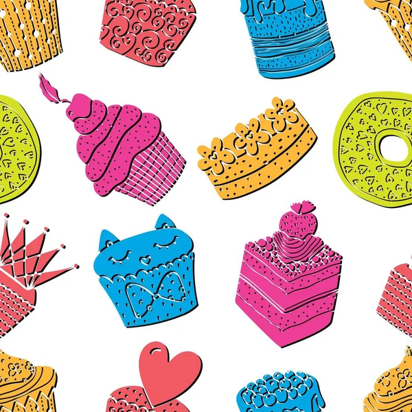 Roztomilé Cupcakes Bezešvé Vzor Vektorové Ilustrace — Stockový vektor