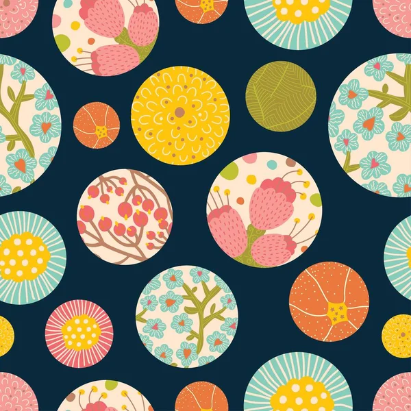 Schattige Bloemen Polka Dot Naadloze Patroon — Stockvector