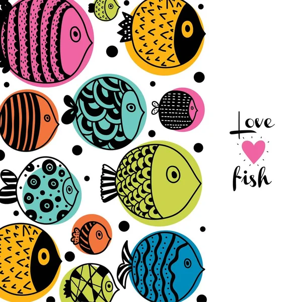 Cartão Postal Bonito Com Peixes Decorativos —  Vetores de Stock