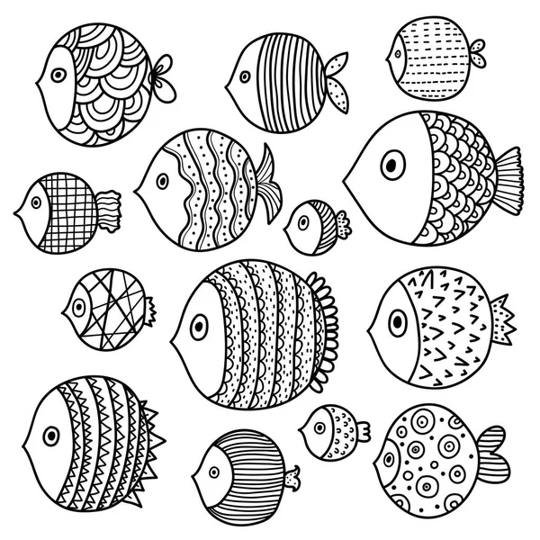 Line Set Cute Ornamental Fish — Stock Vector