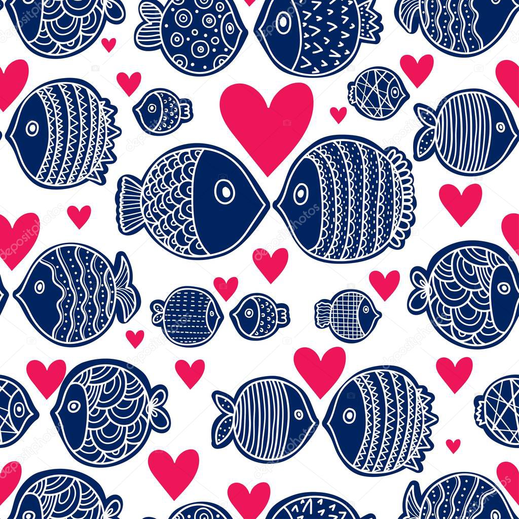 Lovers of fish. Cute vector seamless pattern.