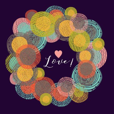 Şirin çelenk dekoratif çevrelerin. Sevgililer günü için güzel kart. Sevgi ve kalp.