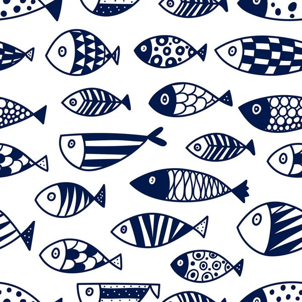 Χαριτωμένο Γραμμή Ψάρια Φόντο Παιδιά Χωρίς Ραφή Πρότυπο — Διανυσματικό Αρχείο