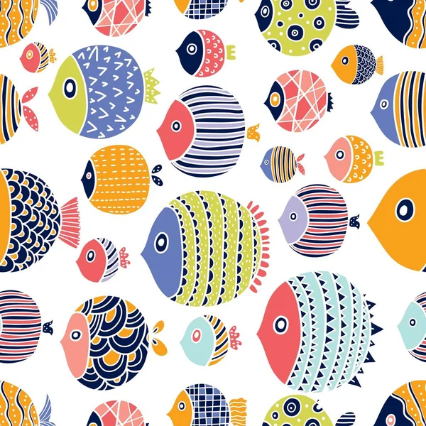 Joli Poisson Des Enfants Modèle Sans Couture — Image vectorielle