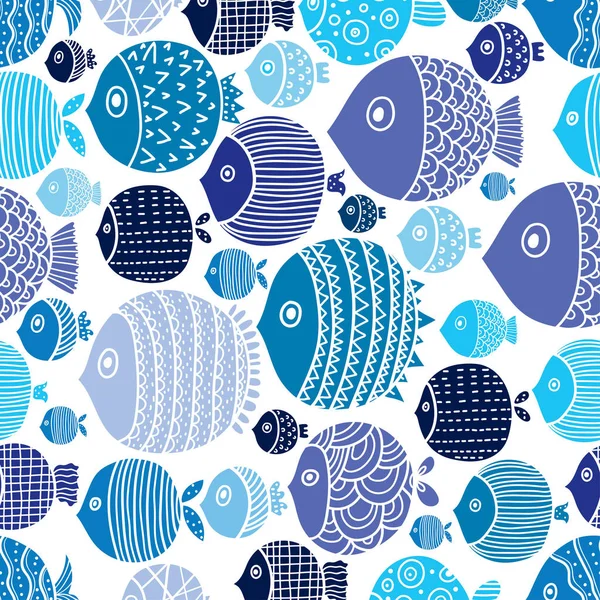 Blue Fish Seamless Pattern — Stock Vector