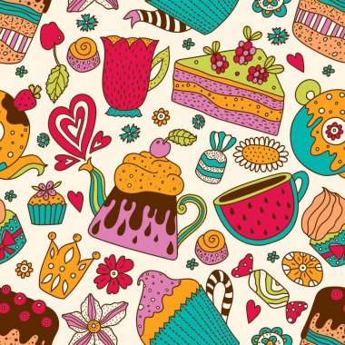 Çay saati. Şirin seamless modeli.