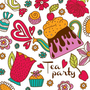 Çay saati. Şirin kartpostal. 