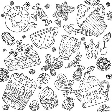 Çay, şeker ve aşk. Vektör boyama.