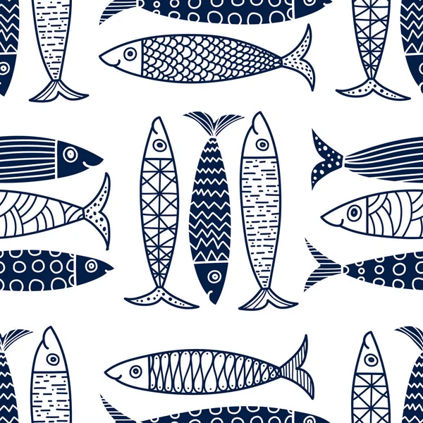 Leuke Vis Kinderen Lijn Achtergrond Naadloos Patroon Kan Worden Gebruikt — Stockvector