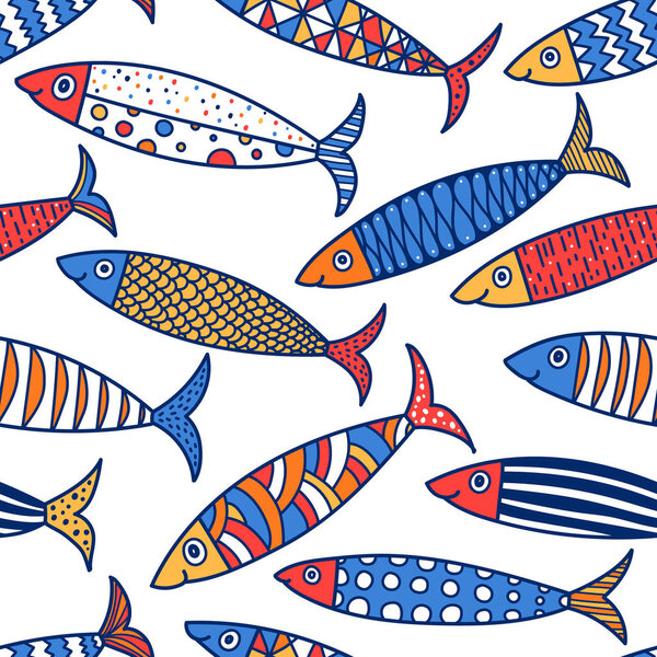 Cute fish.  Kids lbackground. Seamless pattern. Can be used in textile industry, paper, background, scrapbooking.