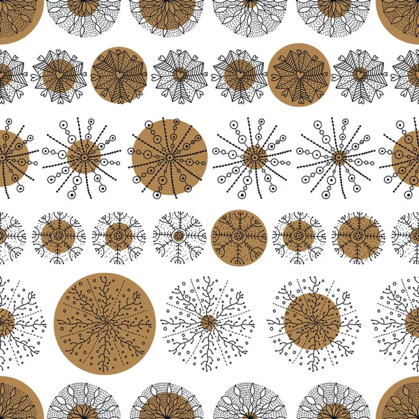 Aranyos Téli Zökkenőmentes Minta Arany Dekoratív Hópelyhek Használható Textiliparban Papíriparban — Stock Vector