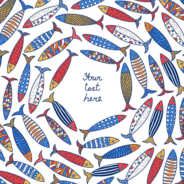 可爱的沙丁鱼 色彩斑斓的明信片 — 图库矢量图片