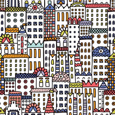 Binaların vektör illüstrasyonuyla kusursuz desen 