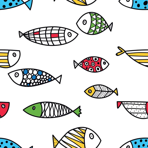 Cute Line Fish Vector Seamless Pattern — Stock Vector