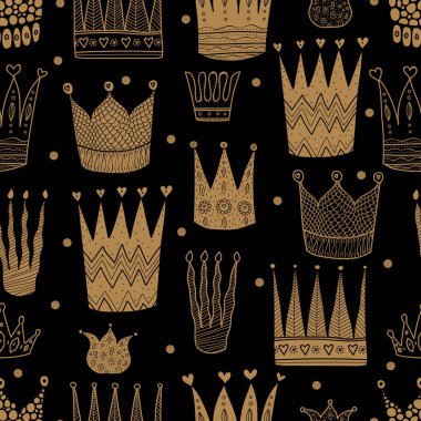 Altın taç kusursuz vektör deseni 