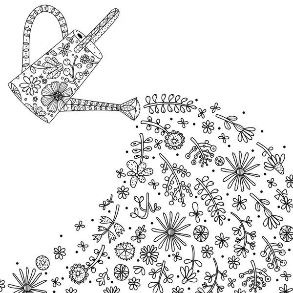 Vattenkanna Med Blommor Vektor Illustration — Stock vektor