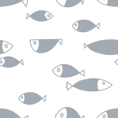 Şirin balık. Çocuk geçmişi. Kusursuz desen. Tekstil endüstrisinde, kağıt, arkaplanda, koleksiyon defterinde kullanılabilir.