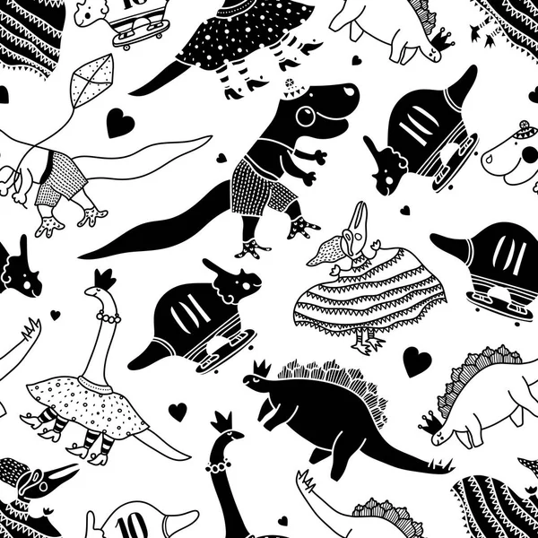 Modèle Sans Couture Avec Des Dinosaures Dessin Animé Mignons Conception — Image vectorielle