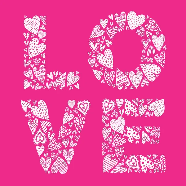 Cute Love Card Letters Decorated Hand Drawn Hearts — Stock Vector