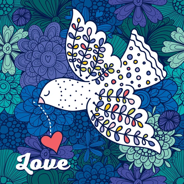 Peace Love Cute Vector Postcard — Stock Vector