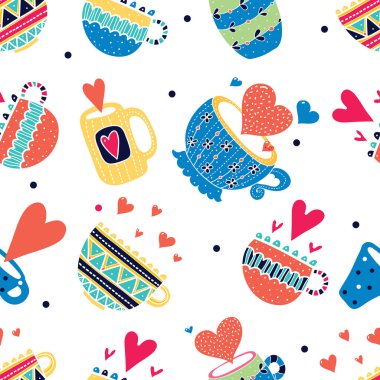 Colorful cups. Vector seamless pattern. Can be used in textile industry, paper, background, scrapbooking.