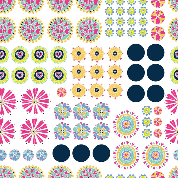 花や水玉 かわいいシームレスなパターン シームレスなパターンは パターンフィル ウェブページの背景 表面テクスチャに使用することができます — ストックベクタ