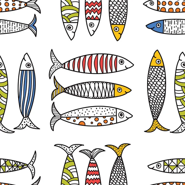 Joli Poisson Les Enfants Arrière Plan Coloriage Motif Sans Couture — Image vectorielle