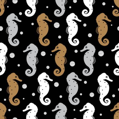 Deniz atı mı? Vektör kusursuz desen. Duvar kağıdı, tekstil, davetiye kartı, ambalaj, web sayfası arka planı için kullanılabilir.