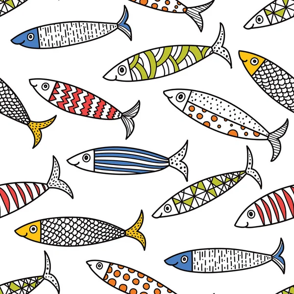 可爱的鱼 孩子们的背景为无缝图案着色 可用于纺织工业 剪贴簿等行业 — 图库矢量图片