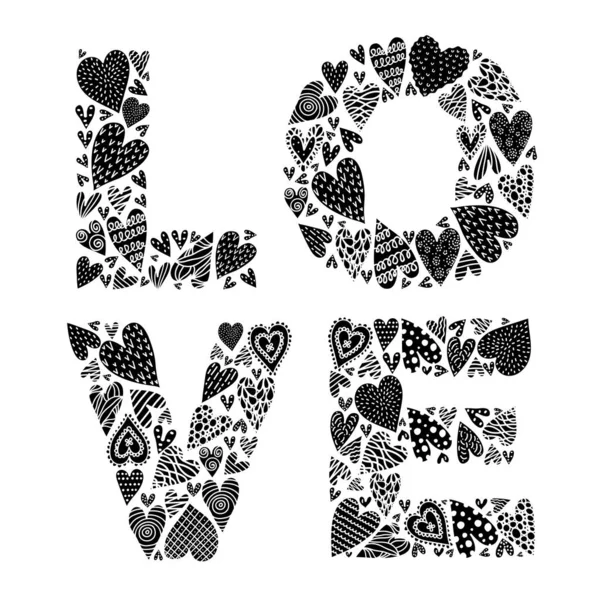Sevimli Aşk Kartı Elle Çizilmiş Kalplerle Süslenmiş Mektuplar Gibi — Stok Vektör
