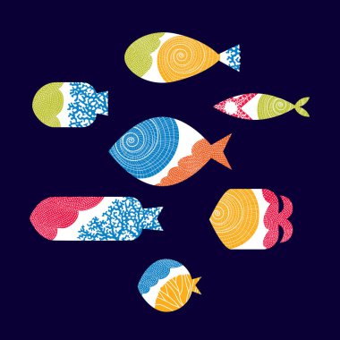 Fish Set kusursuz şablon vektör çizimi 
