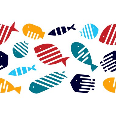 Şirin balık. Çocuk geçmişi. Balıklarla yatay vektör sınırı.