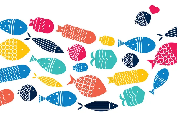 Cute Fish Wave Vector Sea Poster — Stock Vector