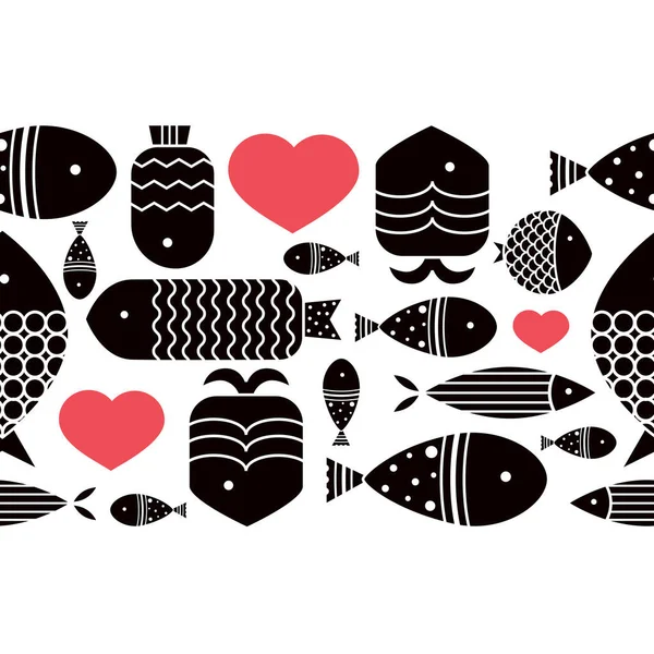 Ωραίο Ψάρι Παιδικό Υπόβαθρο Διάνυσμα Χωρίς Ραφή Οριζόντιο Περίγραμμα Ψάρια — Διανυσματικό Αρχείο