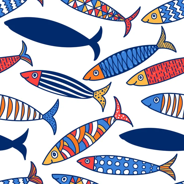 可爱的鱼 孩子们的背景无缝图案 可用于纺织工业 剪贴簿等行业 — 图库矢量图片