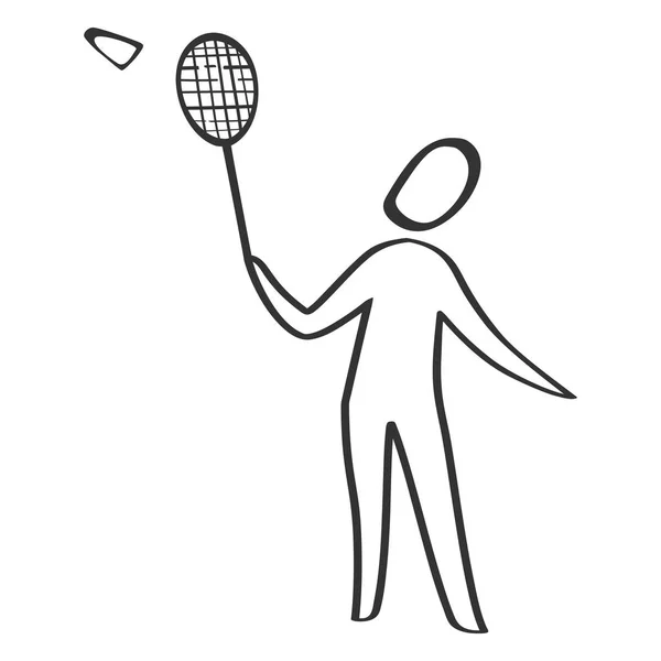 Jugador de bádminton, estilo boceto — Vector de stock